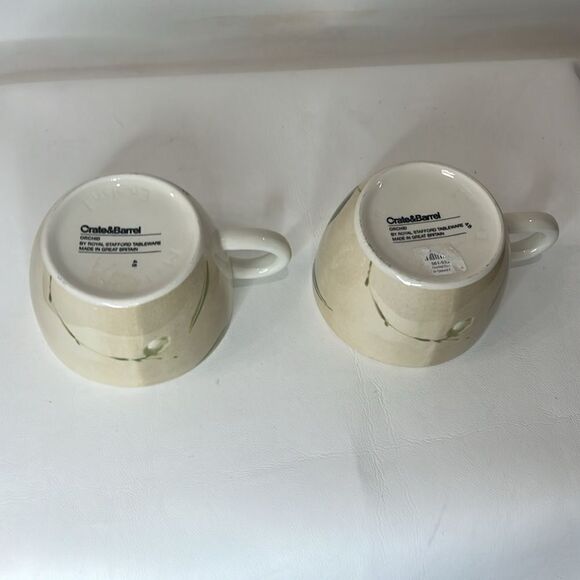 Crate & Barrel Orchid Coffee Cup Made England 12 Oz Floral Tan White Floral - Picture 5 of 5